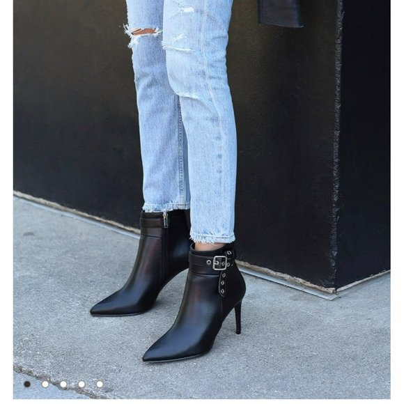 New Lulus Senne Black Pointed Toe High Heel Ankle Booties Size 9 - Picture 8 of 12